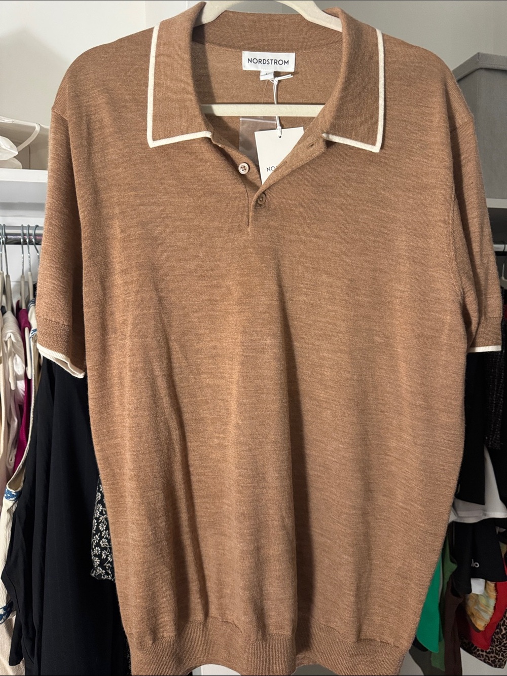 Nordstrom Men's Tan-Brown Polo with Cream Trim